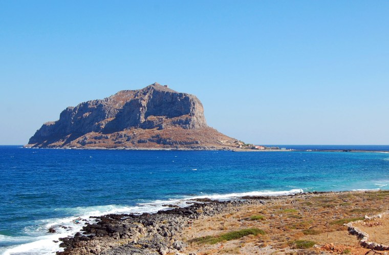 Like the Rock of Gibraltar, Monemvasia is an ancient fortress town that guards a well-traveled coast. 